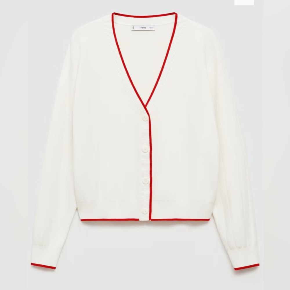 Mango NWT Cardigan with Contrasting Red Trim